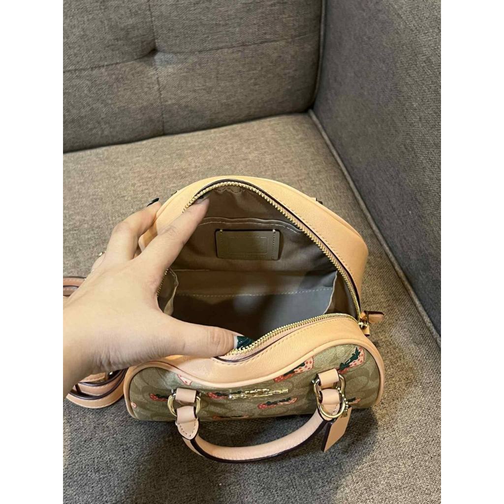 ORIG Preloved CCH Sydney Satchel Small Bag With Strawberry Print Light Khaki/Peach