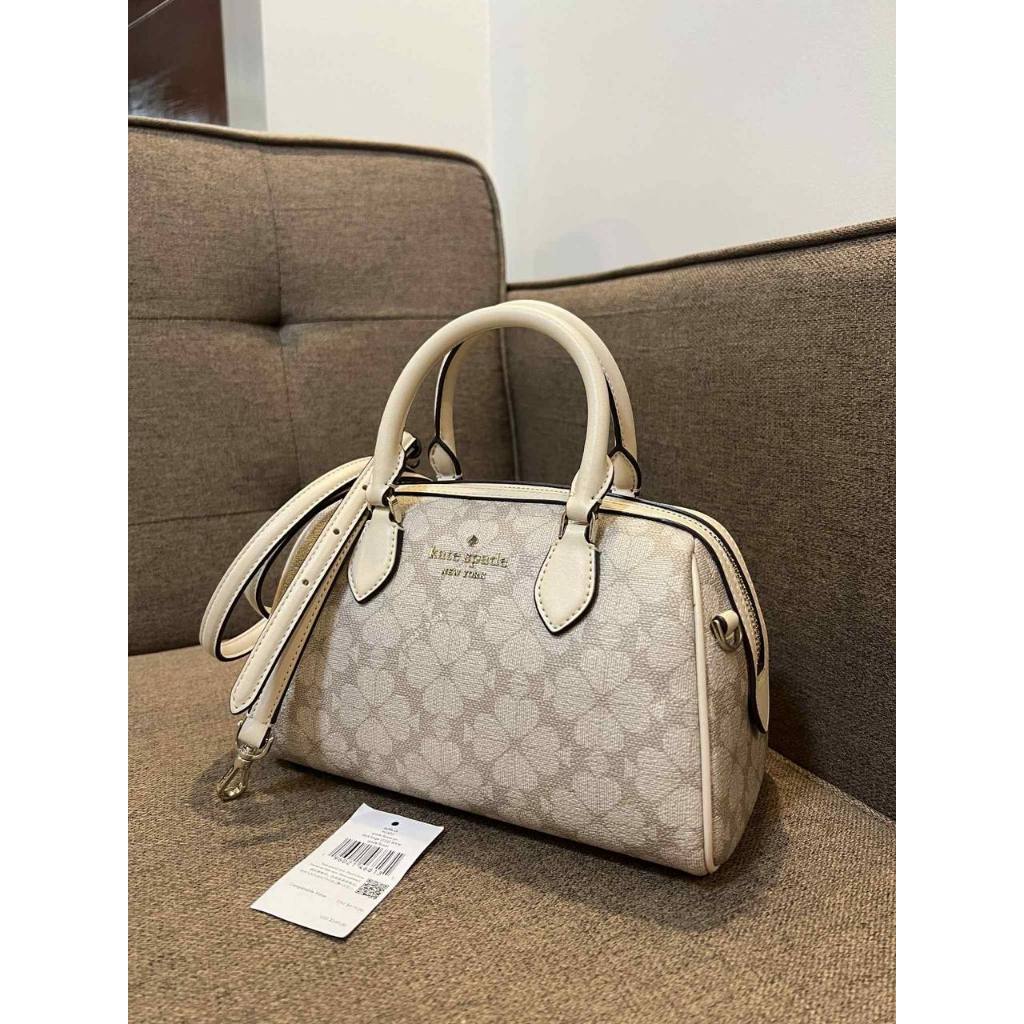 ORIG Preloved KS Flower Medium Dolly Duffle Crossbody Beige Bag