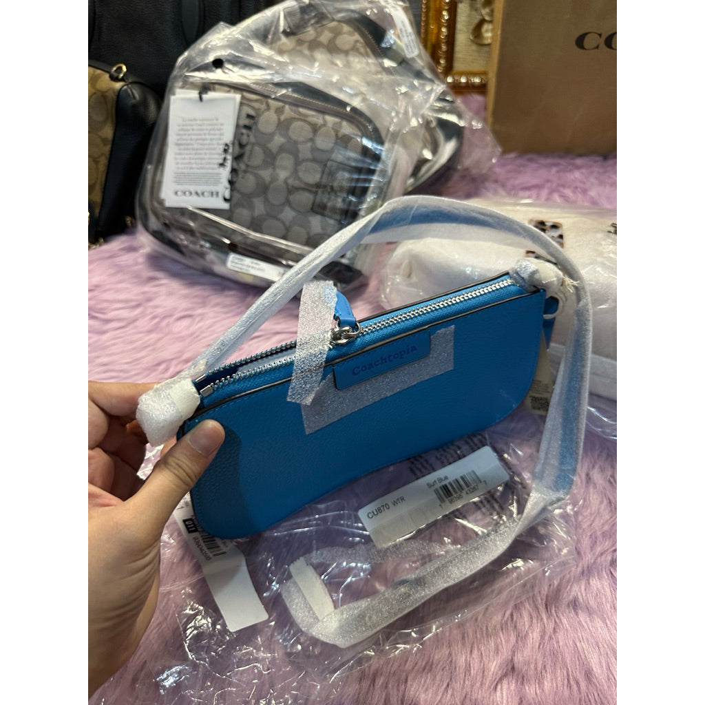 AUTHENTIC/ORIGINAL CCH Retail Small Wavy Shoulder Blue Bag In Coachtopia Leather