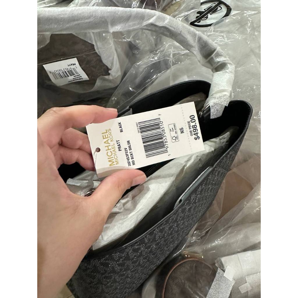 ORIG & IMPORTED MK Pratt Medium Signature Logo and Metallic Shoulder Bag Black