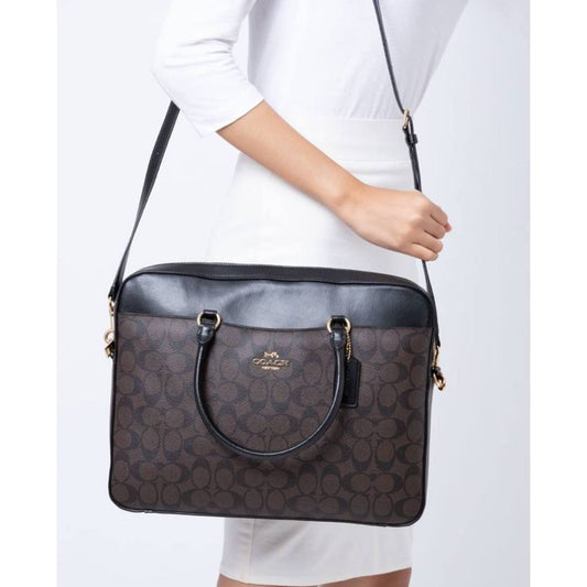 ORIG Preloved CCH Laptop Brown Bag In Signature Canvas