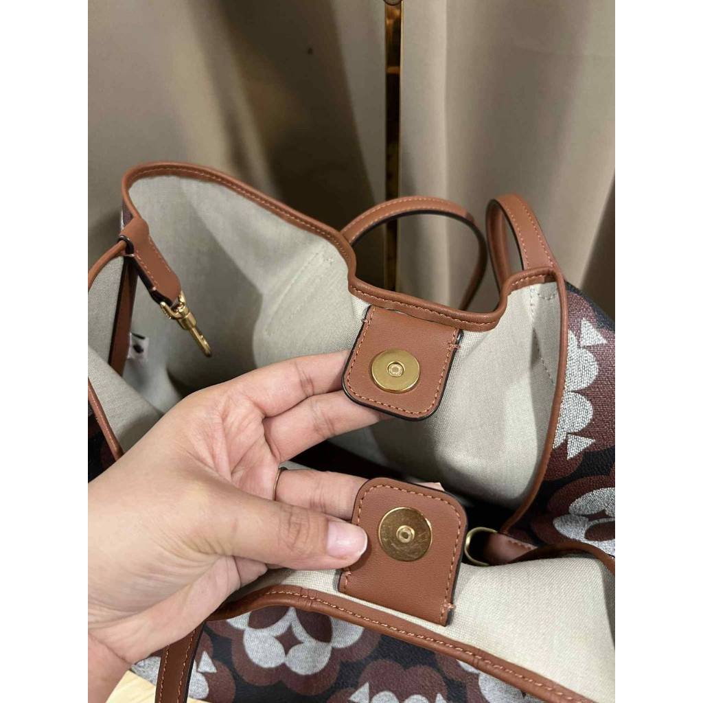ORIG Preloved KS Spade Flower Monogram Sutton Medium Tote Brown Bag