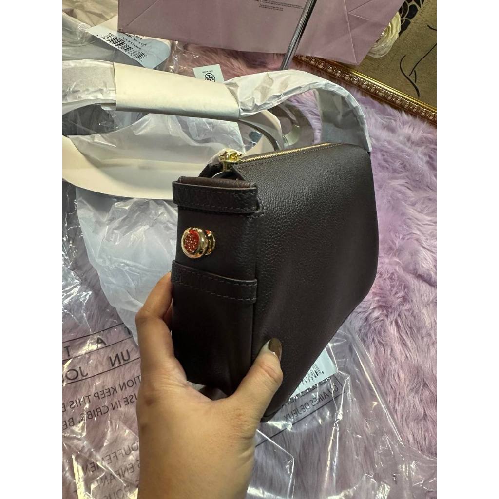 ORIG & IMPORTED TBurch Small Romy Leather Shoulder Bag Deep Brown