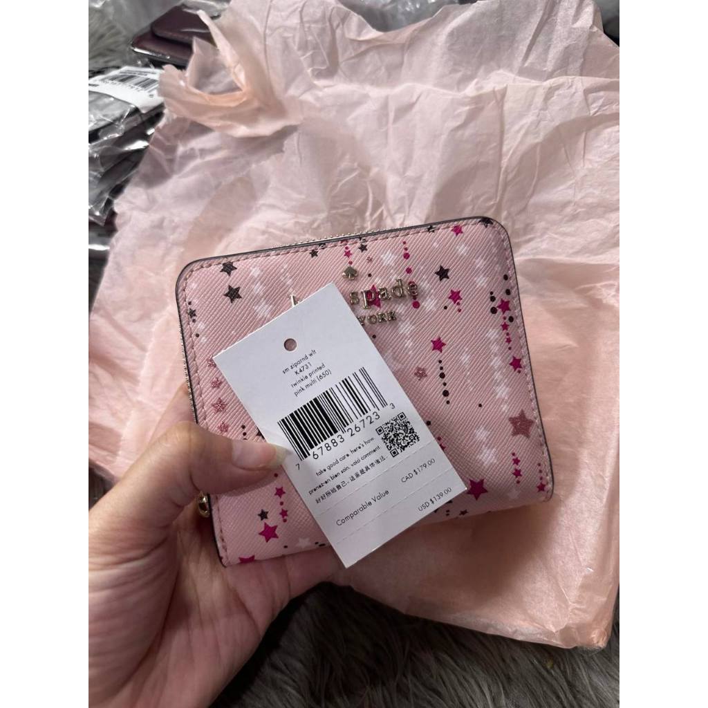 ORIG & IMPORTED KS Glitter Twinkle Stars Small Zip Around Wallet in Pink