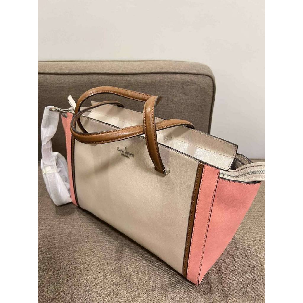 ORIG Preloved KS Patterson Drive Geraldine Warm Beige Pink Large Tote Satchel Bag