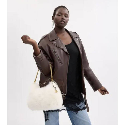 ORIG & IMPORTED CCH RARE RETAIL juliet medium shoulder shearling fur white bag
