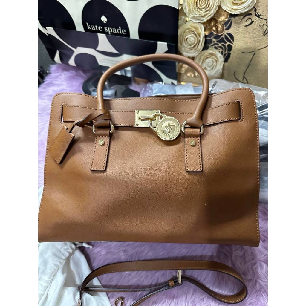 ORIG Preloved MK Hamilton East West Large Satchel Brown Office Bag