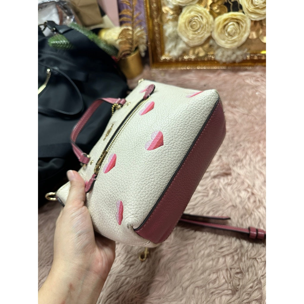 ORIG Preloved CCH Mini Gallery Crossbody With Stripe Heart Print Small White Bag