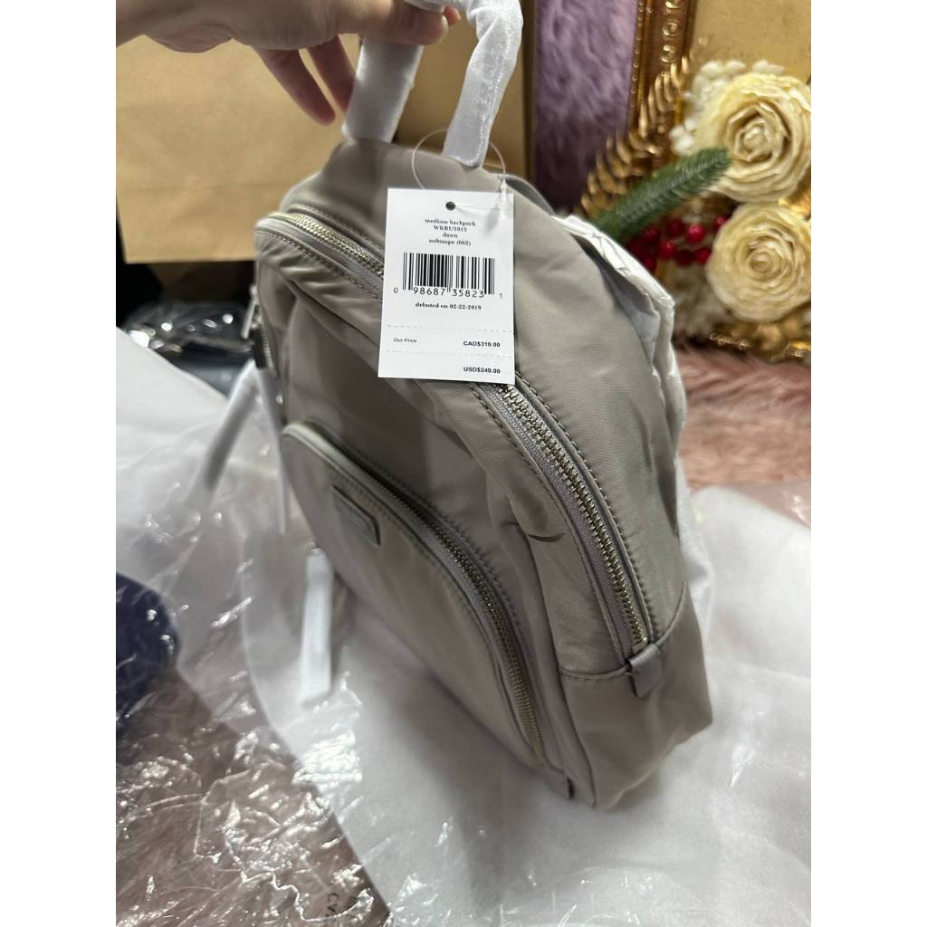 ORIG & IMPORTED KS Dawn Medium Nylon Backpack Soft Taupe Grey Bag