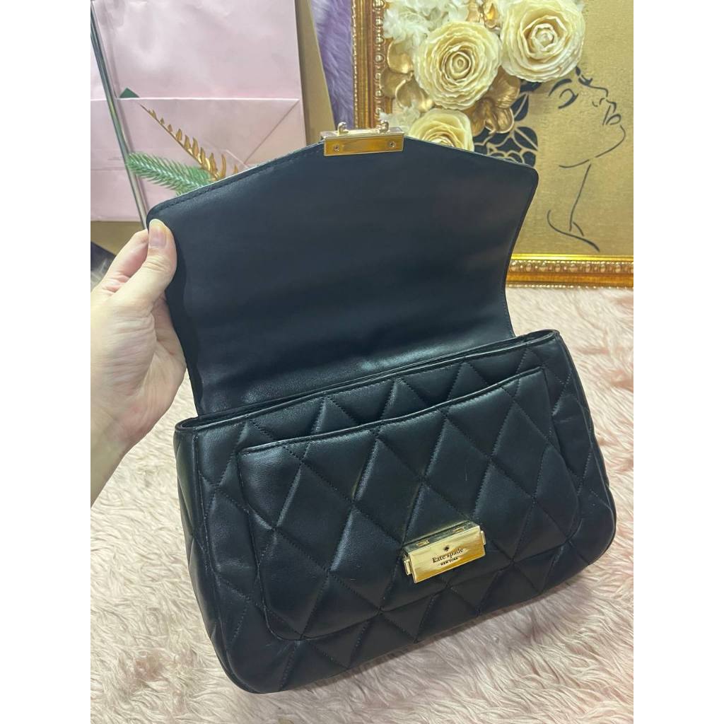 ORIG Preloved KS Carey Medium Flap Shoulder Quilted Black Bag