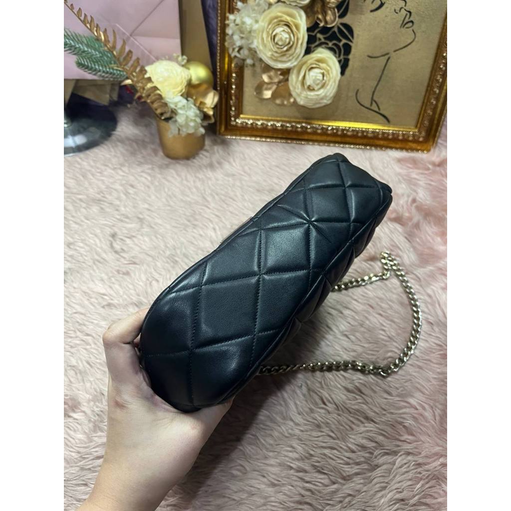 ORIG Preloved KS Carey Medium Flap Shoulder Quilted Black Bag