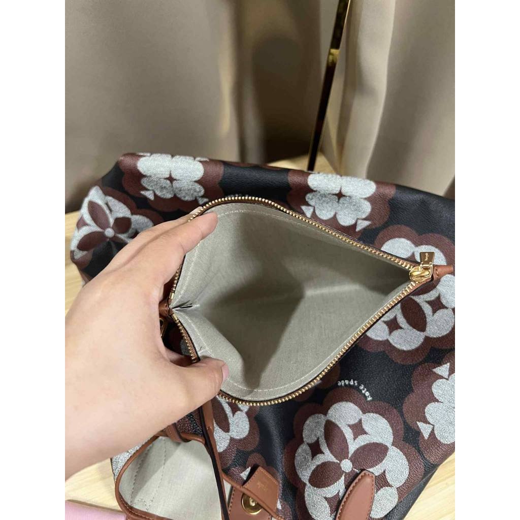 ORIG Preloved KS Spade Flower Monogram Sutton Medium Tote Brown Bag