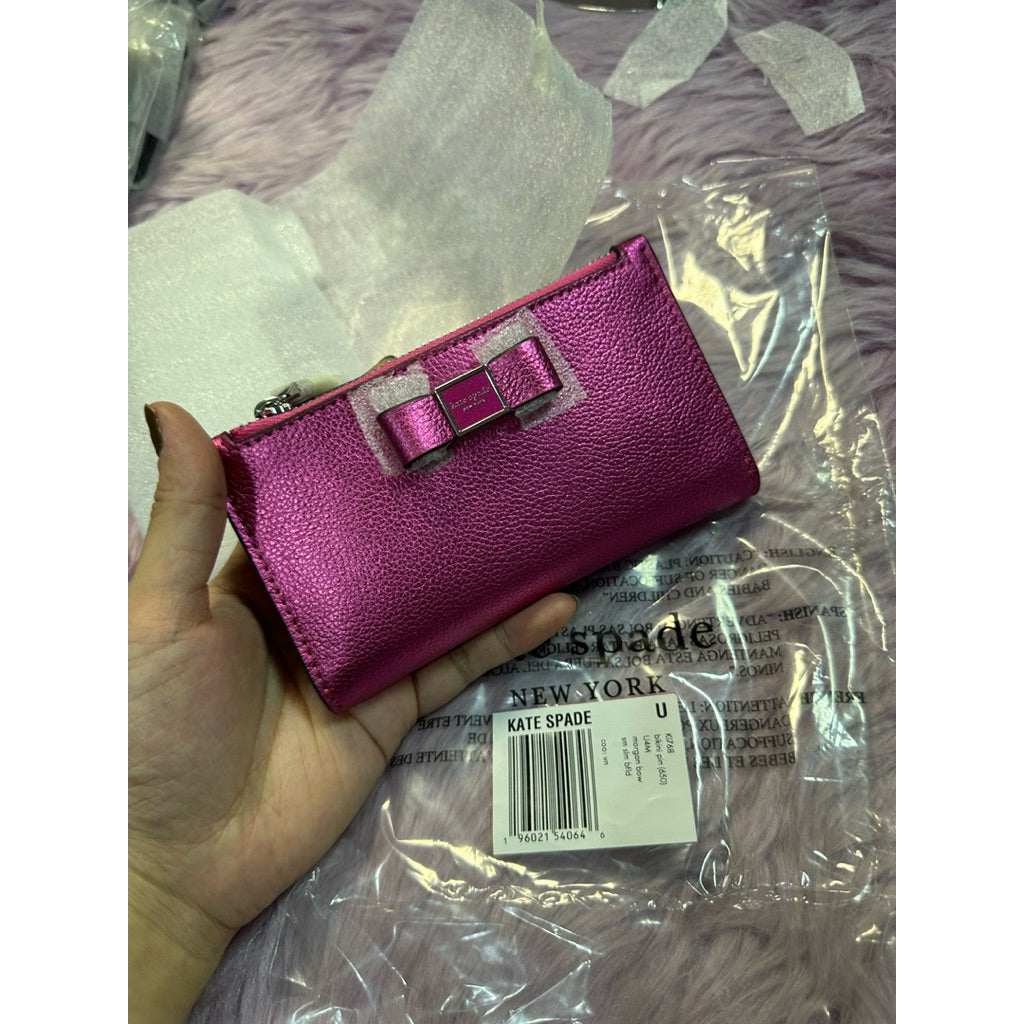 ORIG & IMPORTED KS Morgan Bow Metallic Small Slim Bifold Pink Wallet