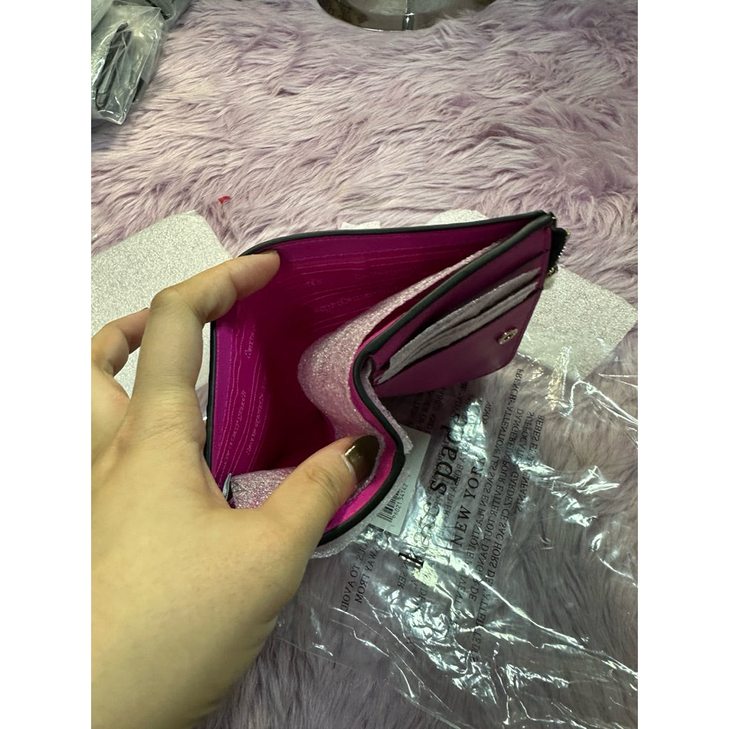 ORIG & IMPORTED Kate Spade Devin Fall Poppies Small Compact Black Floral Bifold Wallet