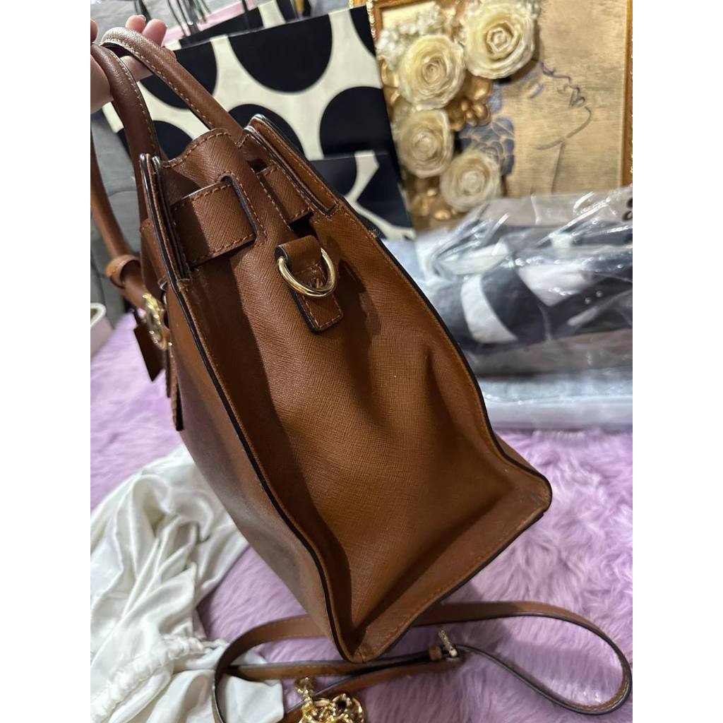ORIG Preloved MK Hamilton East West Large Satchel Brown Office Bag