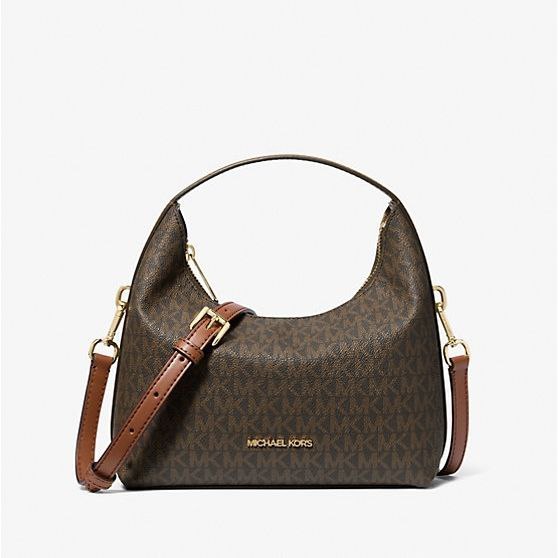 AUTHENTIC/ORIGINAL MK Ember Small Signature Logo Messenger Bag - BROWN