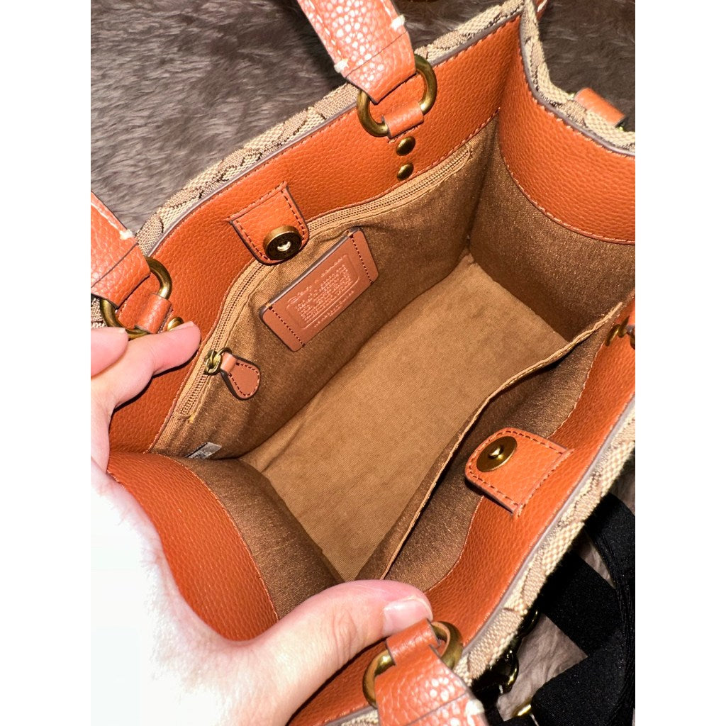 ORIG Preloved Disney X CCH Dempsey Tote 22 Brown Bag In Signature Jacquard With Mickey Mouse