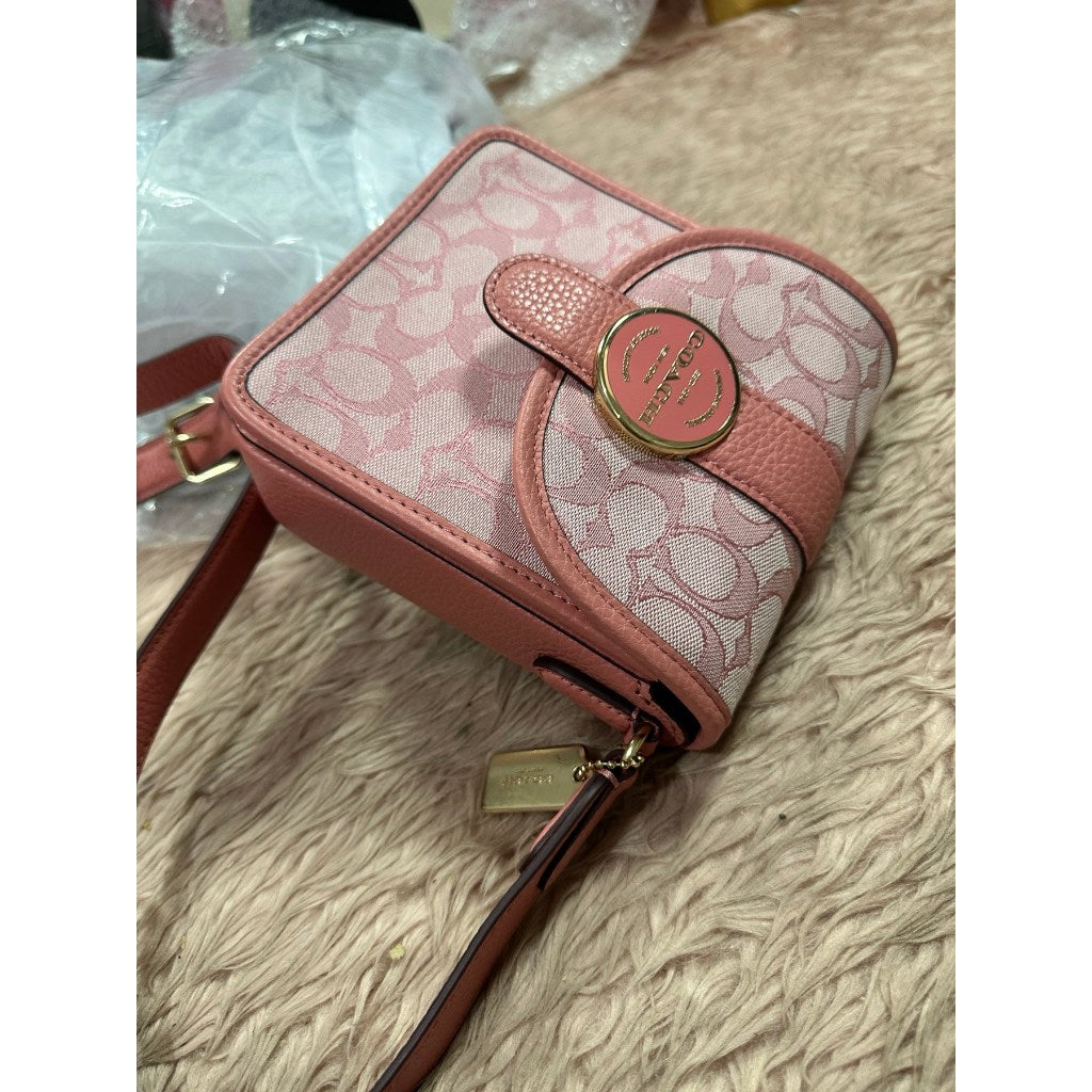 ORIG Preloved CCH North/South Lonnie Small Phone Pink Bag in Signature Jacquard