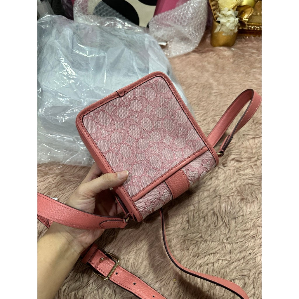 ORIG Preloved CCH North/South Lonnie Small Phone Pink Bag in Signature Jacquard
