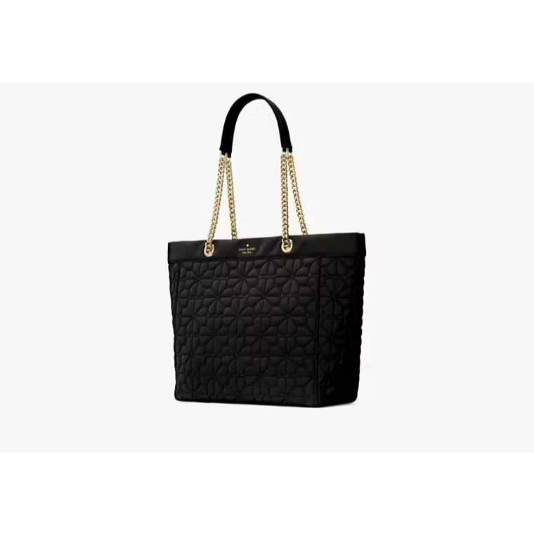 AUTHENTIC/ORIGINAL Kate Spade Flower Quilted Fabric XL Tote BLACK bag
