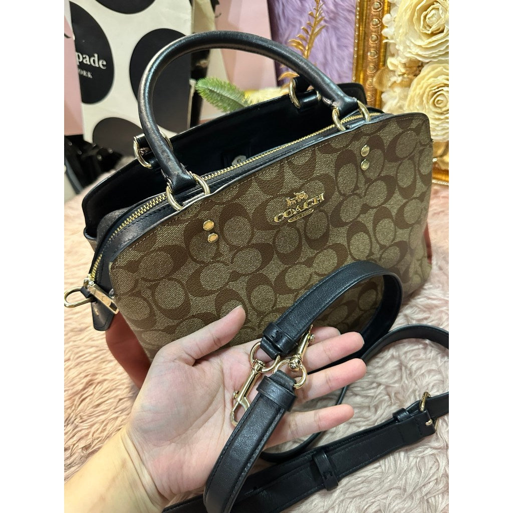 ORIG Preloved CCH Lillie Carryall In Colorblock Signature Canvas Brown Satchel Bag