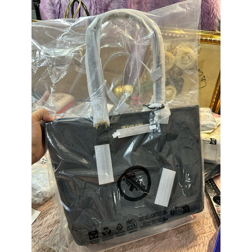 ORIG & IMPORTED MK Jet Set Travel Small Saffiano Leather Top-Zip Tote Bag Black