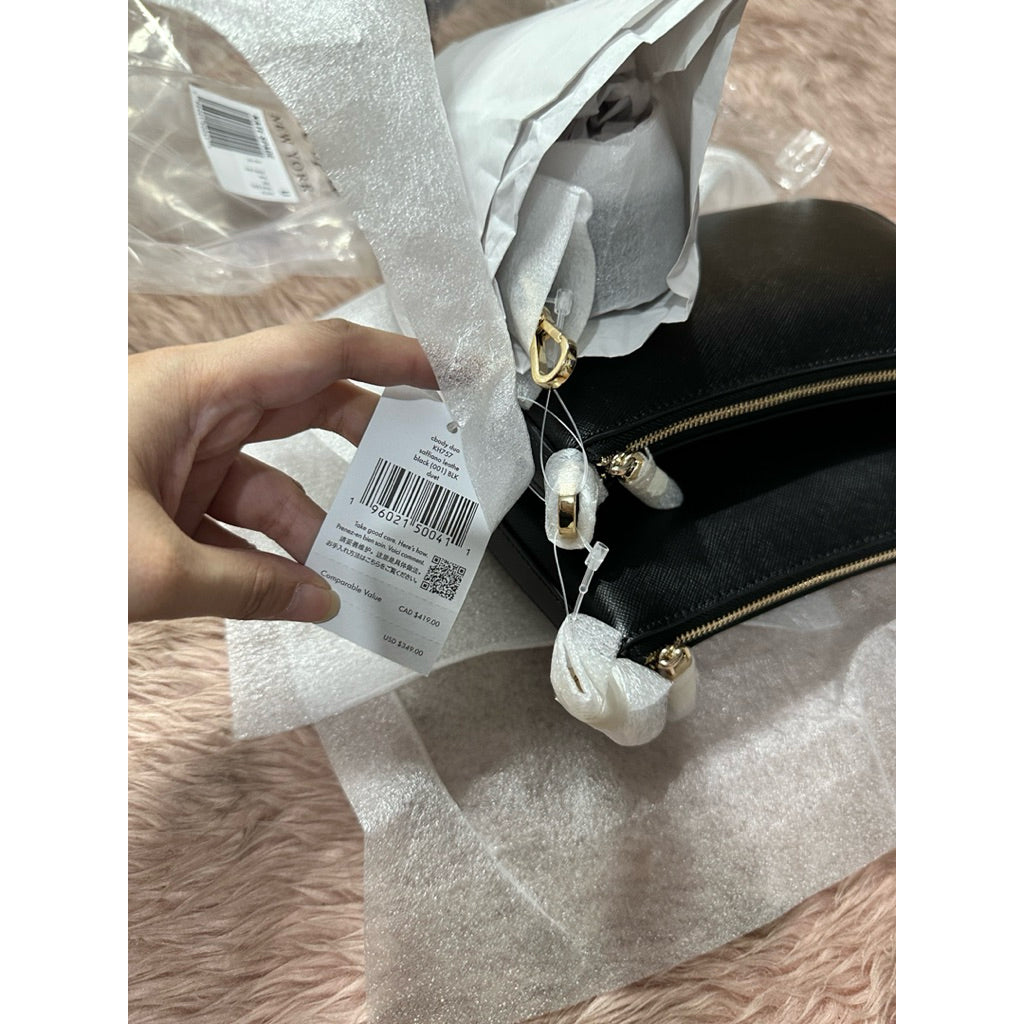 AUTHENTIC/ORIGINAL KS Duet Saffiano Leather Small Crossbody Dual Black Bag