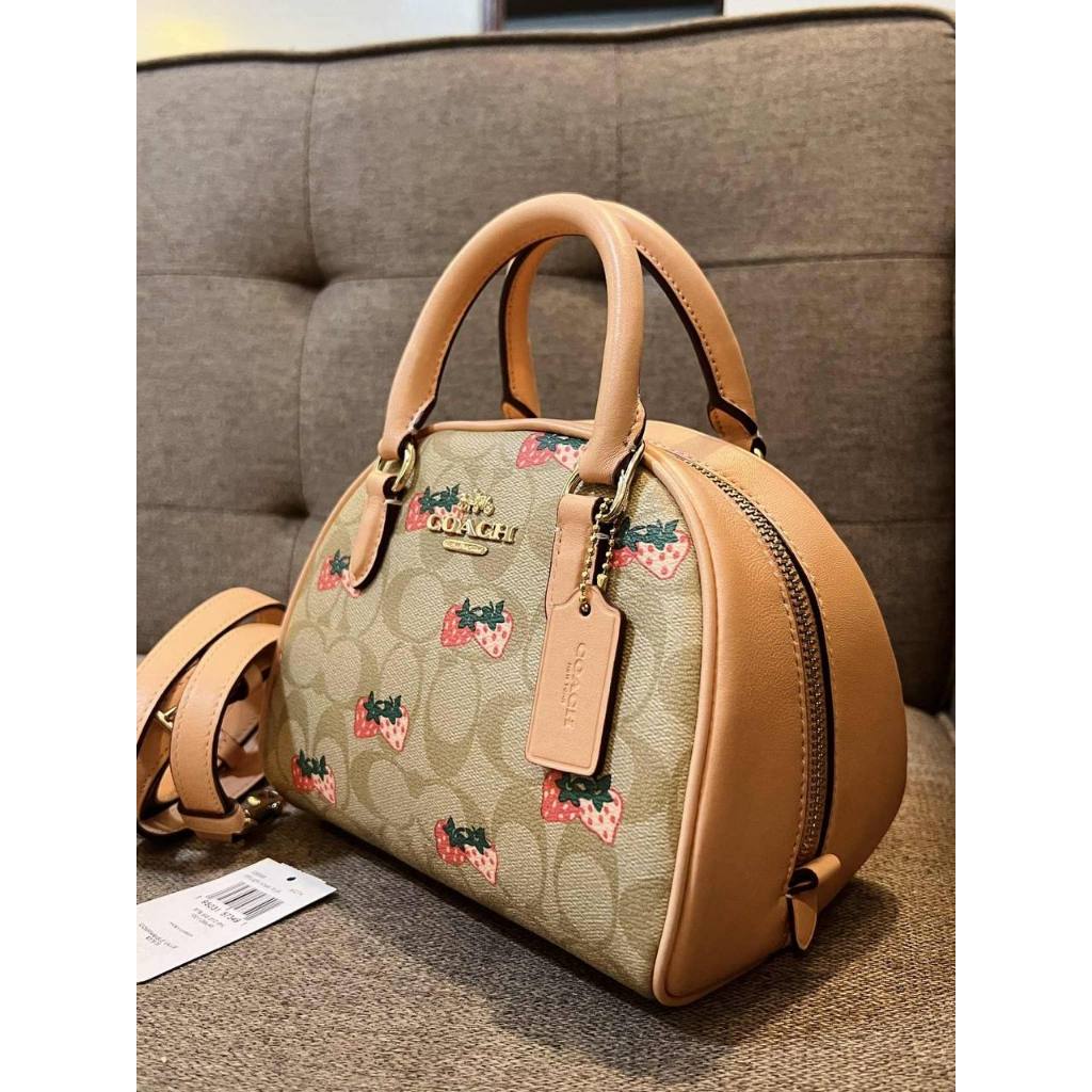 ORIG Preloved CCH Sydney Satchel Small Bag With Strawberry Print Light Khaki/Peach