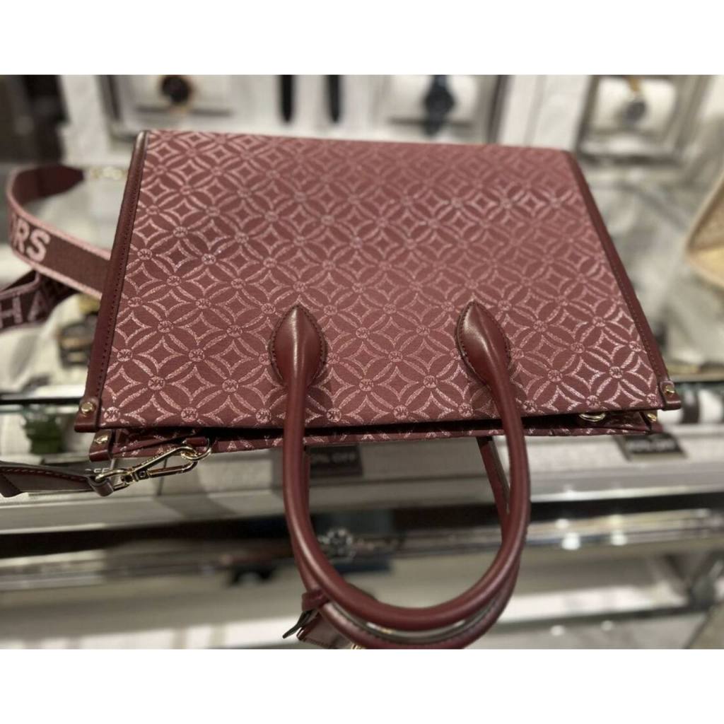 ORIG & IMPORTED MK Small Mirella Satchel Bag Graphic Logo Glitter Maroon Oxblood