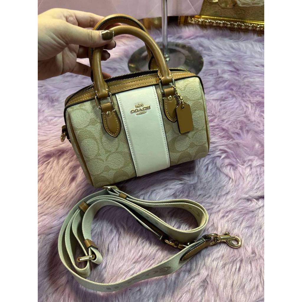 ORIG Preloved CCH Mini Rowan Crossbody Bag With Stripe Light Brown/White
