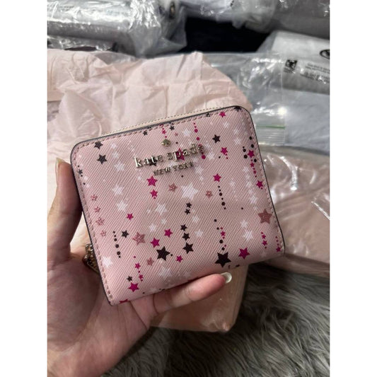 ORIG & IMPORTED KS Glitter Twinkle Stars Small Zip Around Wallet in Pink