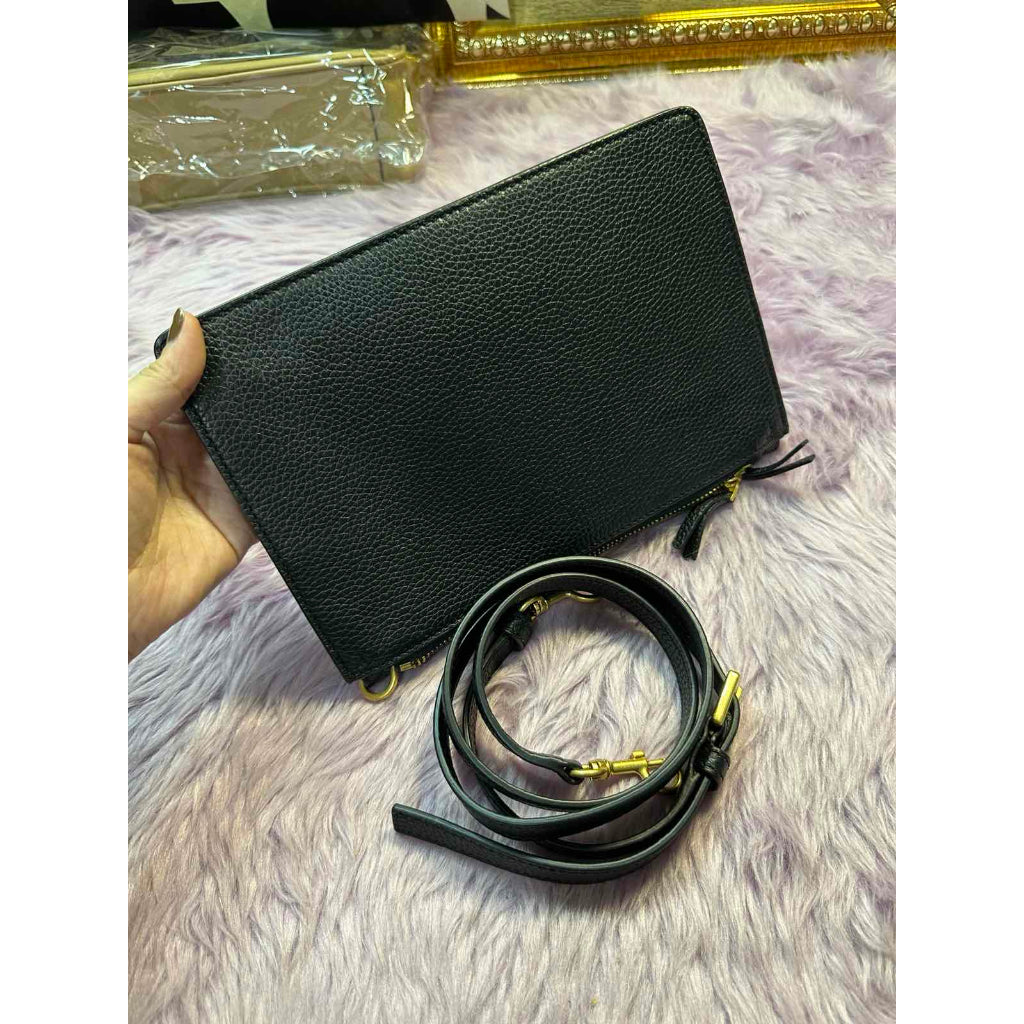 ORIG Preloved TB Double Zip Slim Crossbody Leather Bag BLACK