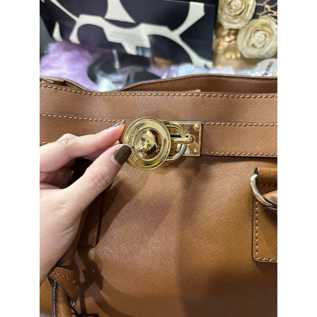 ORIG Preloved MK Hamilton East West Large Satchel Brown Office Bag
