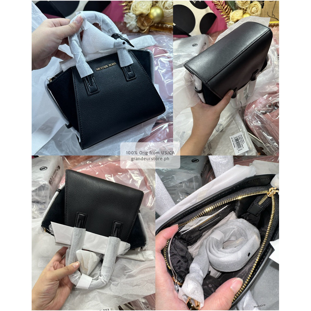 ORIG & IMPORTED MK Avril Extra-Small Leather and Suede Satchel Black Brown White Small Bag