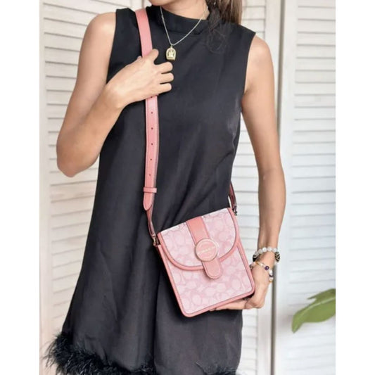ORIG Preloved CCH North/South Lonnie Small Phone Pink Bag in Signature Jacquard