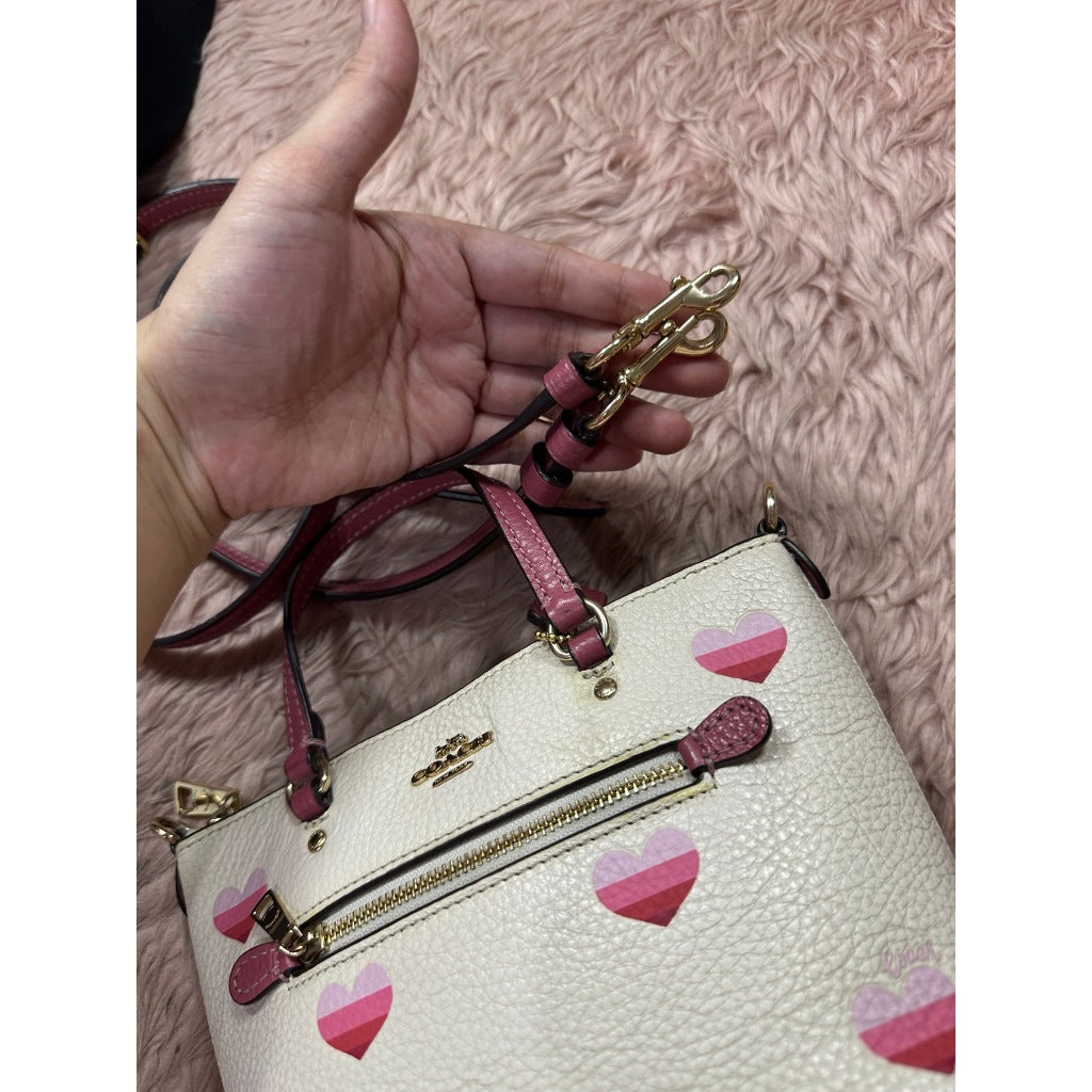 ORIG Preloved CCH Mini Gallery Crossbody With Stripe Heart Print Small White Bag