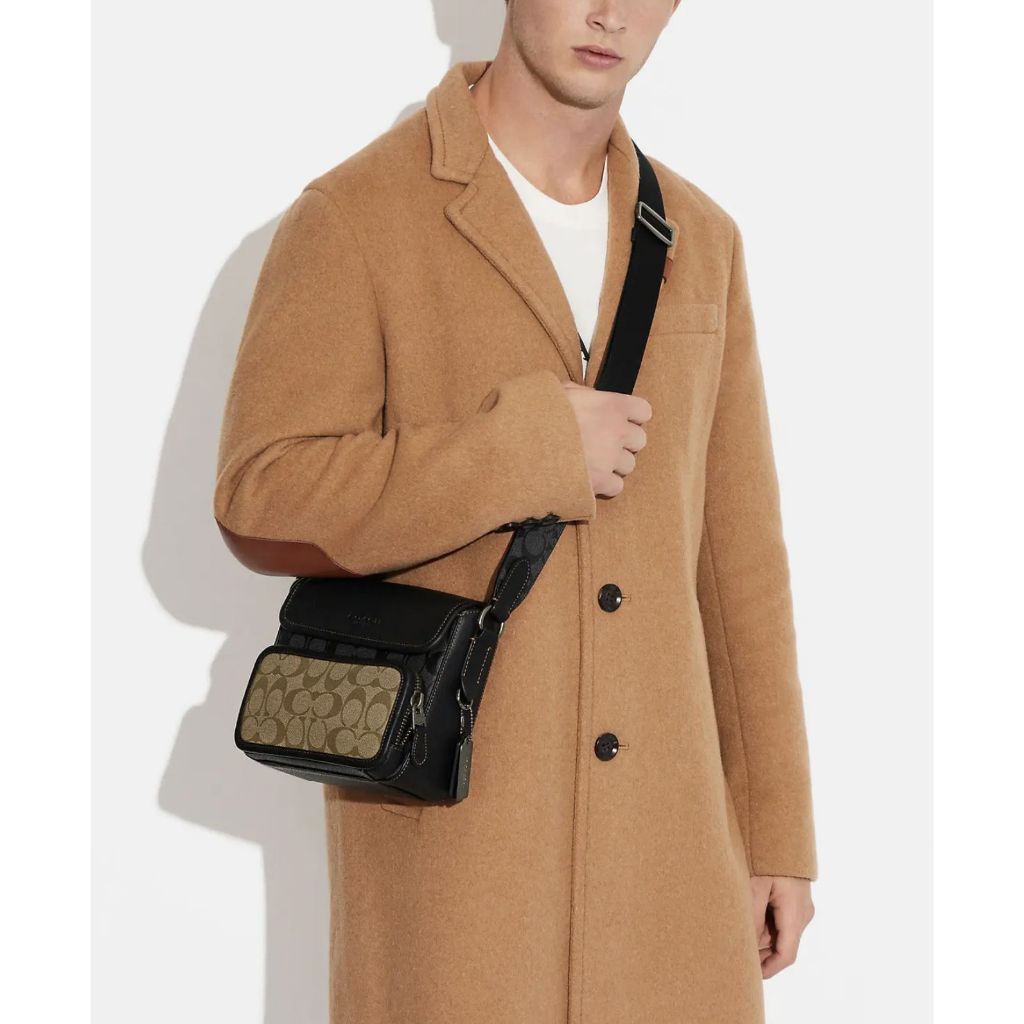 ORIG & IMPORTED CCH Men’s Sullivan Flap Bag Crossbody In Blocked Signature Canvas Khaki
