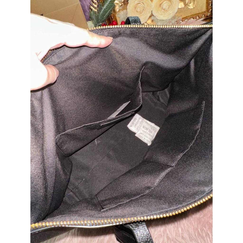ORIG Preloved CCH Crossgrain Leather Zip Top Tote Shoulder Bag Black