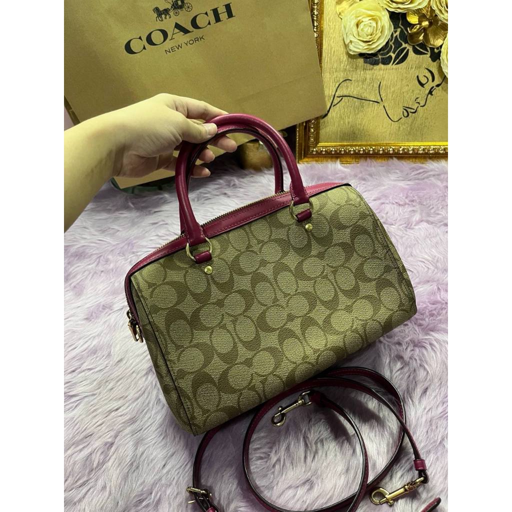 ORIG Preloved CCH Rowan Satchel Signature Khaki Dark Fuchsia Pink Bag