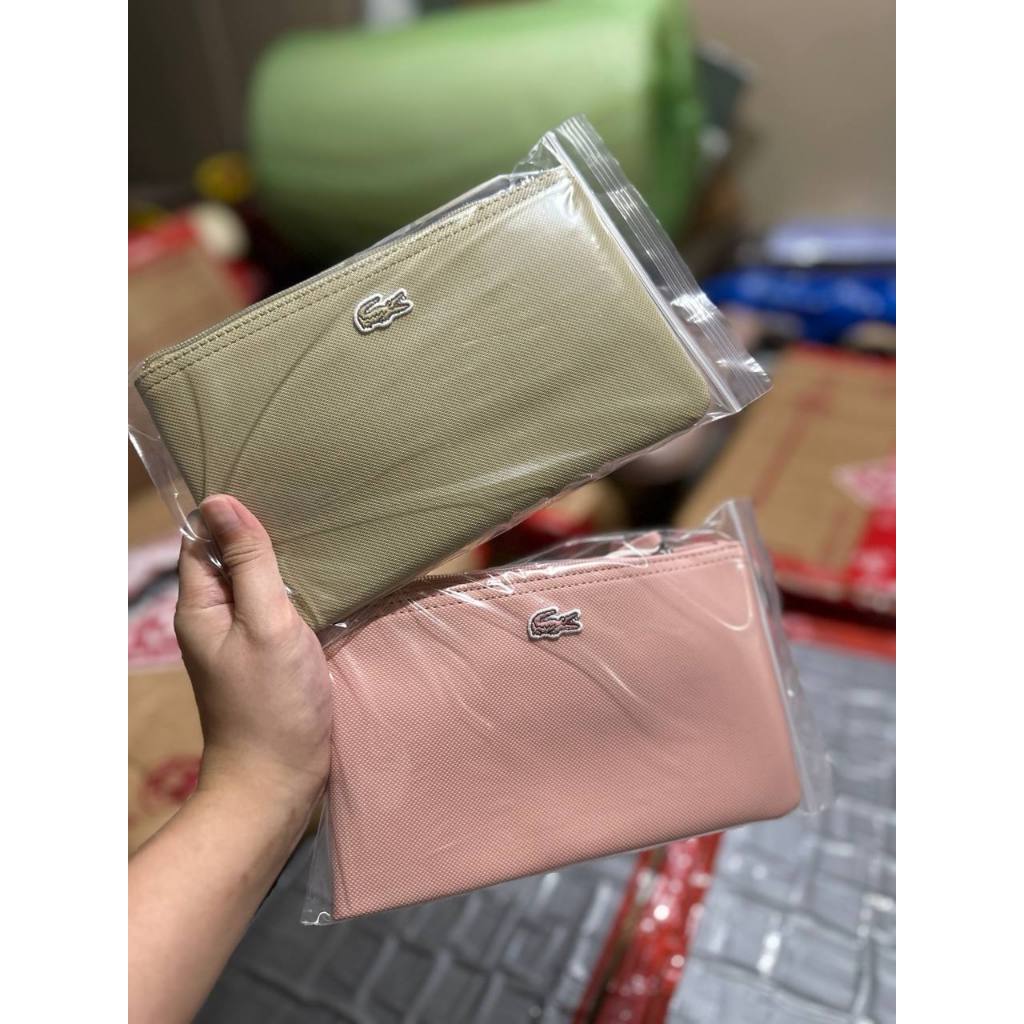 ORIG & IMPORTED LCT L.12.12 Concept Zip Clutch Pouch Wristlet Wallet Brown & Pink