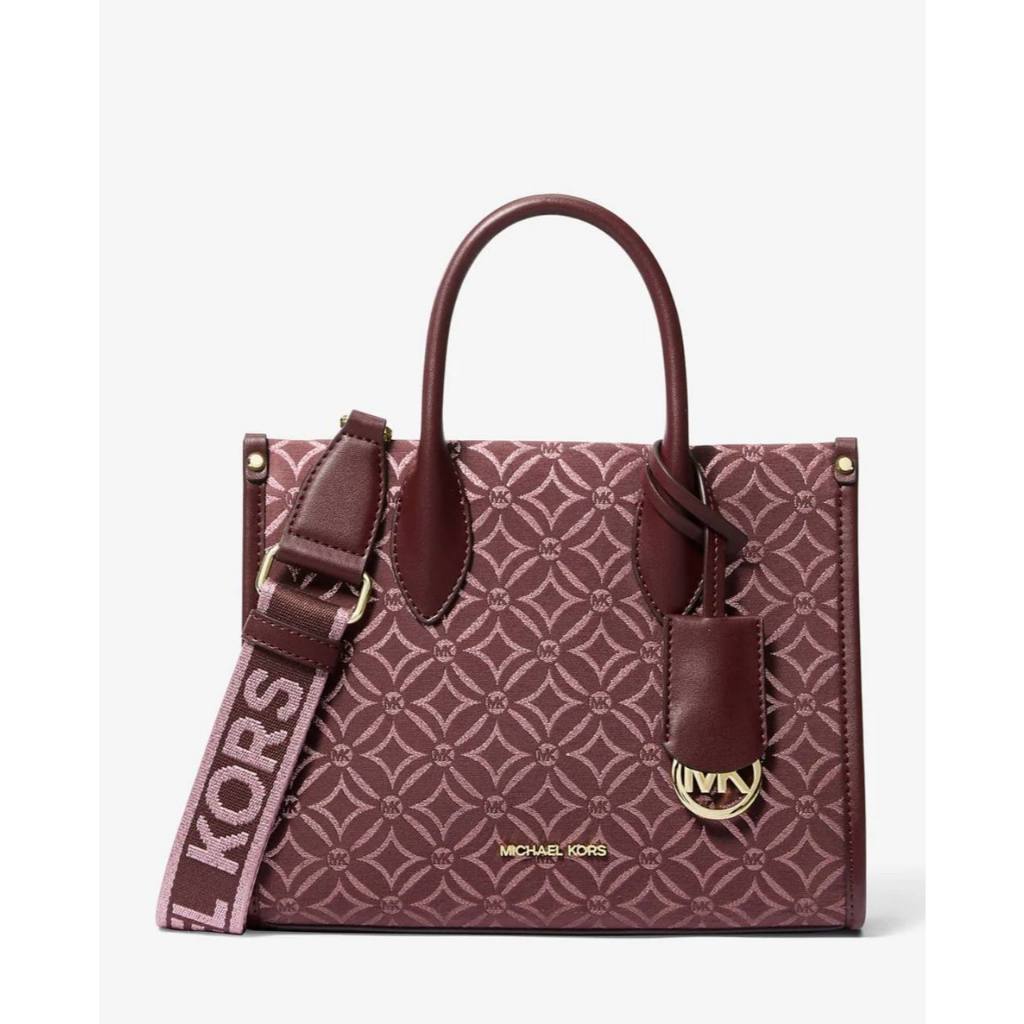 ORIG & IMPORTED MK Small Mirella Satchel Bag Graphic Logo Glitter Maroon Oxblood