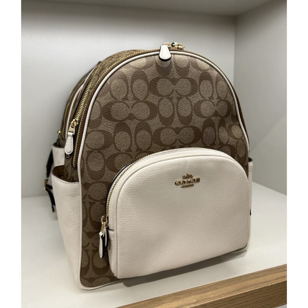 ORIG Preloved CCH Medium Court Backpack In Signature Canvas Khaki/White Bag