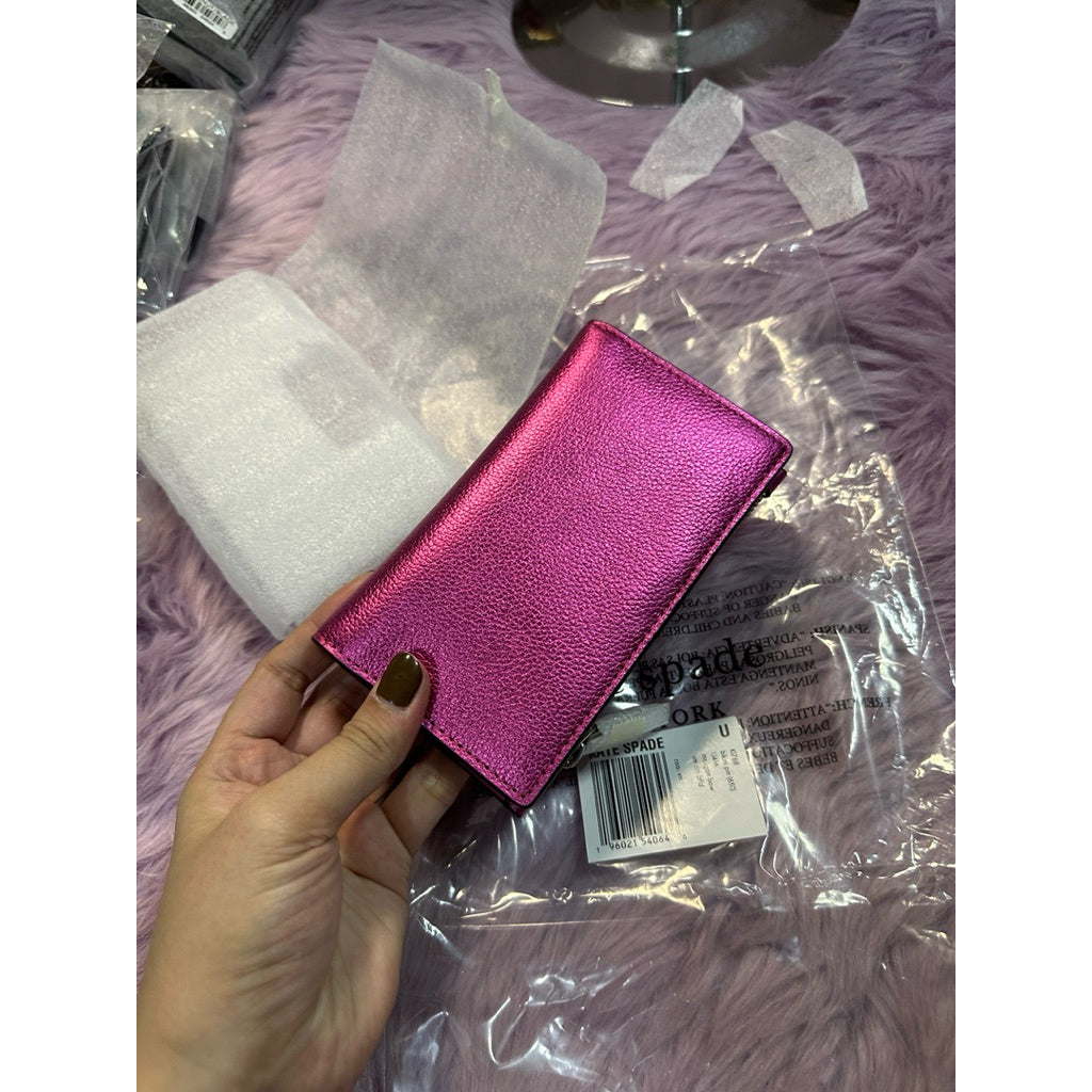 ORIG & IMPORTED KS Morgan Bow Metallic Small Slim Bifold Pink Wallet