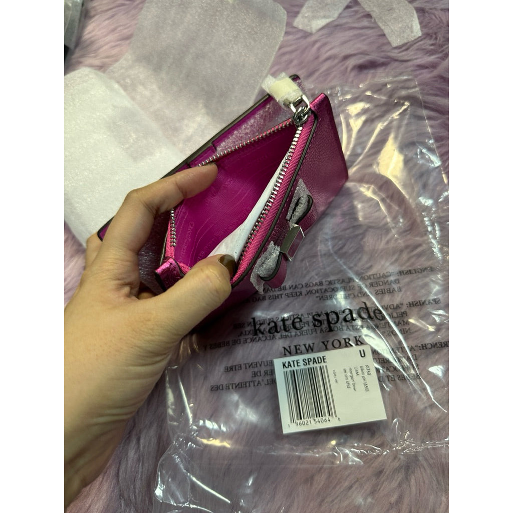 ORIG & IMPORTED KS Morgan Bow Metallic Small Slim Bifold Pink Wallet