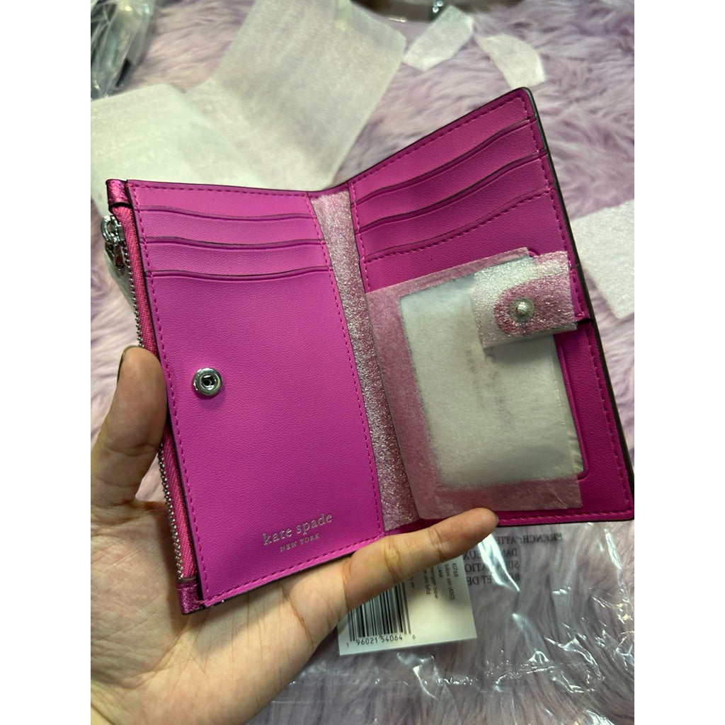 ORIG & IMPORTED KS Morgan Bow Metallic Small Slim Bifold Pink Wallet