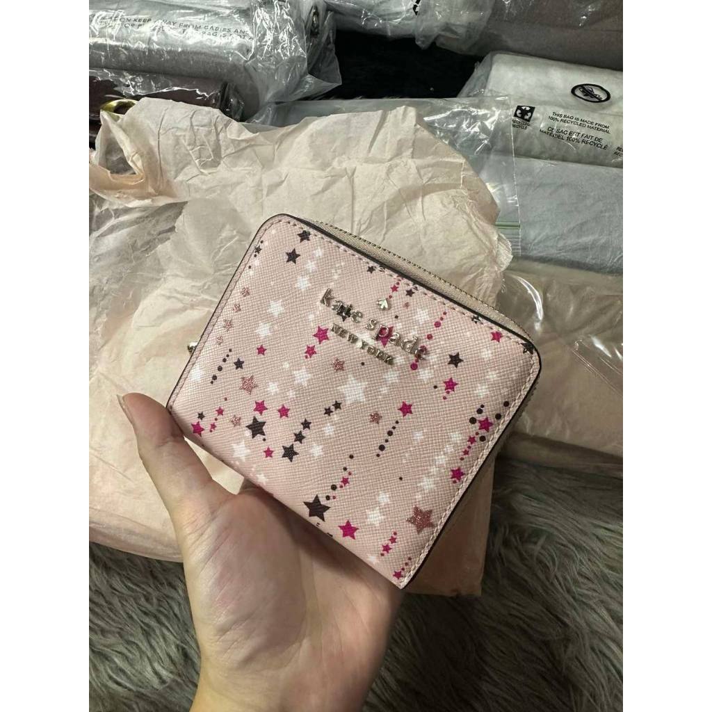 ORIG & IMPORTED KS Glitter Twinkle Stars Small Zip Around Wallet in Pink