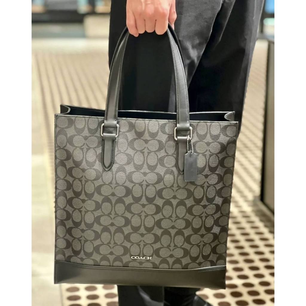 ORIG Preloved CCH Graham Structured Large Men Laptop Tote Bag In Signature Canvas Black