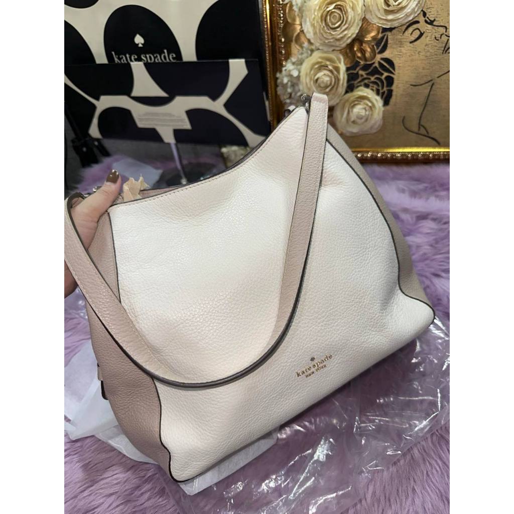 ORIG Preloved KS Leila Medium Triple Compartment Shoulder Bag Beige Brown