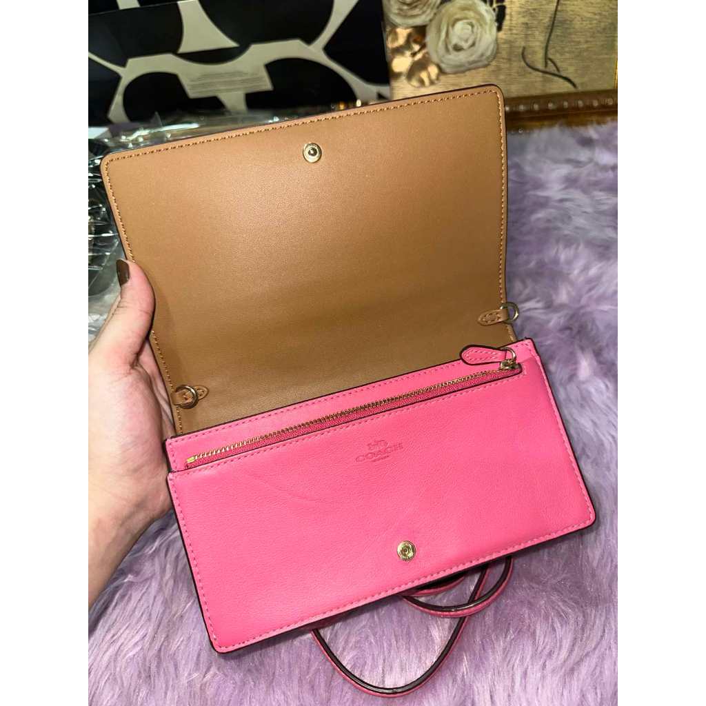 ORIG Preloved CCH Anna Foldover Clutch Crossbody Small Slim Bag Khaki/Pink