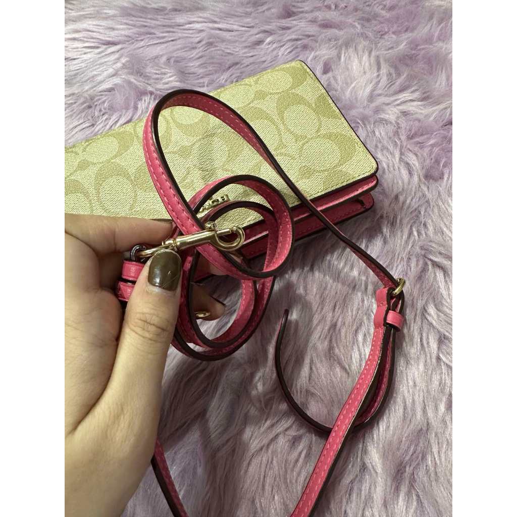 ORIG Preloved CCH Anna Foldover Clutch Crossbody Small Slim Bag Khaki/Pink